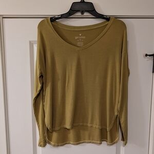 American Eagle Soft and Sexy T Long Sleeve Top Tee Mustard Yellow Rounded V-neck